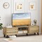 Oak TV Stand 71” Media Console with Sliding Doors, 2 Side Cabinets & Middle Shelves, Supports TVs up to 80”